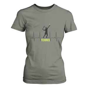 Tennis Lover Heartbeat T Shirt For Women Sports Player Gift TS12 Military Green Print Your Wear