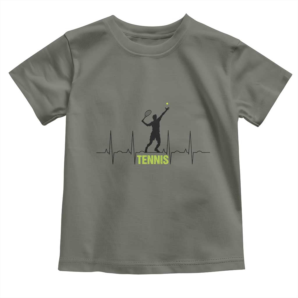 Tennis Lover Heartbeat Toddler T Shirt Sports Player Gift TS12 Military Green Print Your Wear