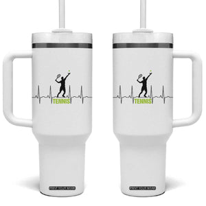 Tennis Lover Heartbeat Tumbler With Handle Sports Player Gift TS12 One Size: 40 oz White Print Your Wear