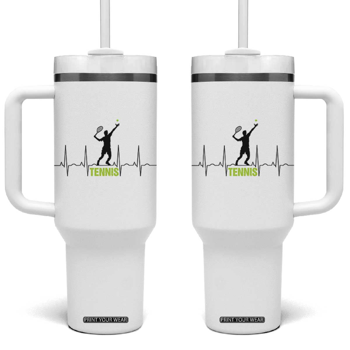 Tennis Lover Heartbeat Tumbler With Handle Sports Player Gift TS12 One Size: 40 oz White Print Your Wear