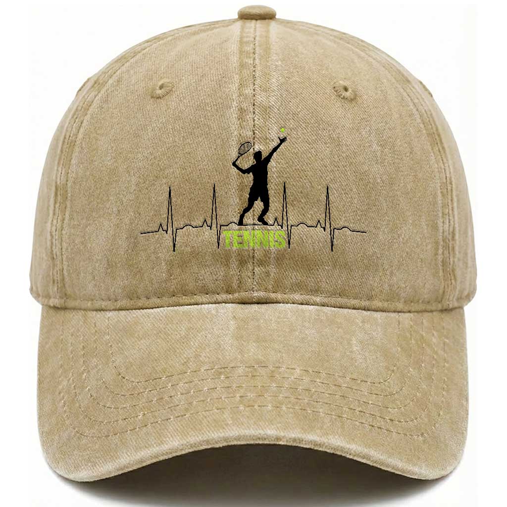 Tennis Lover Heartbeat Washed Cotton Baseball Cap Sports Player Gift TS12 Print Your Wear