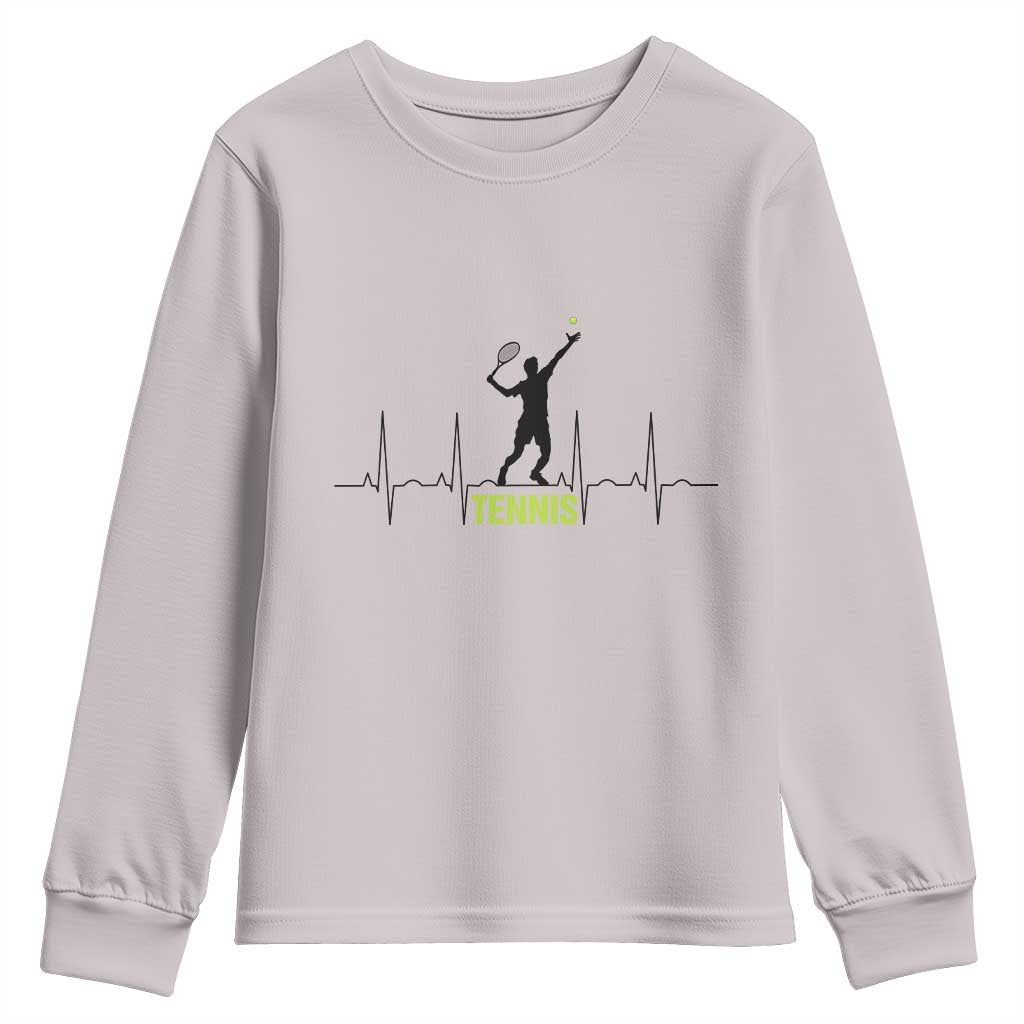 Tennis Lover Heartbeat Youth Sweatshirt Sports Player Gift TS12 Ice Gray Print Your Wear