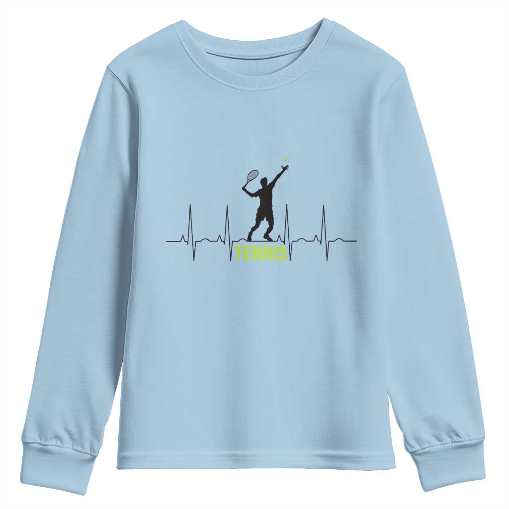 Tennis Lover Heartbeat Youth Sweatshirt Sports Player Gift TS12 Light Blue Print Your Wear