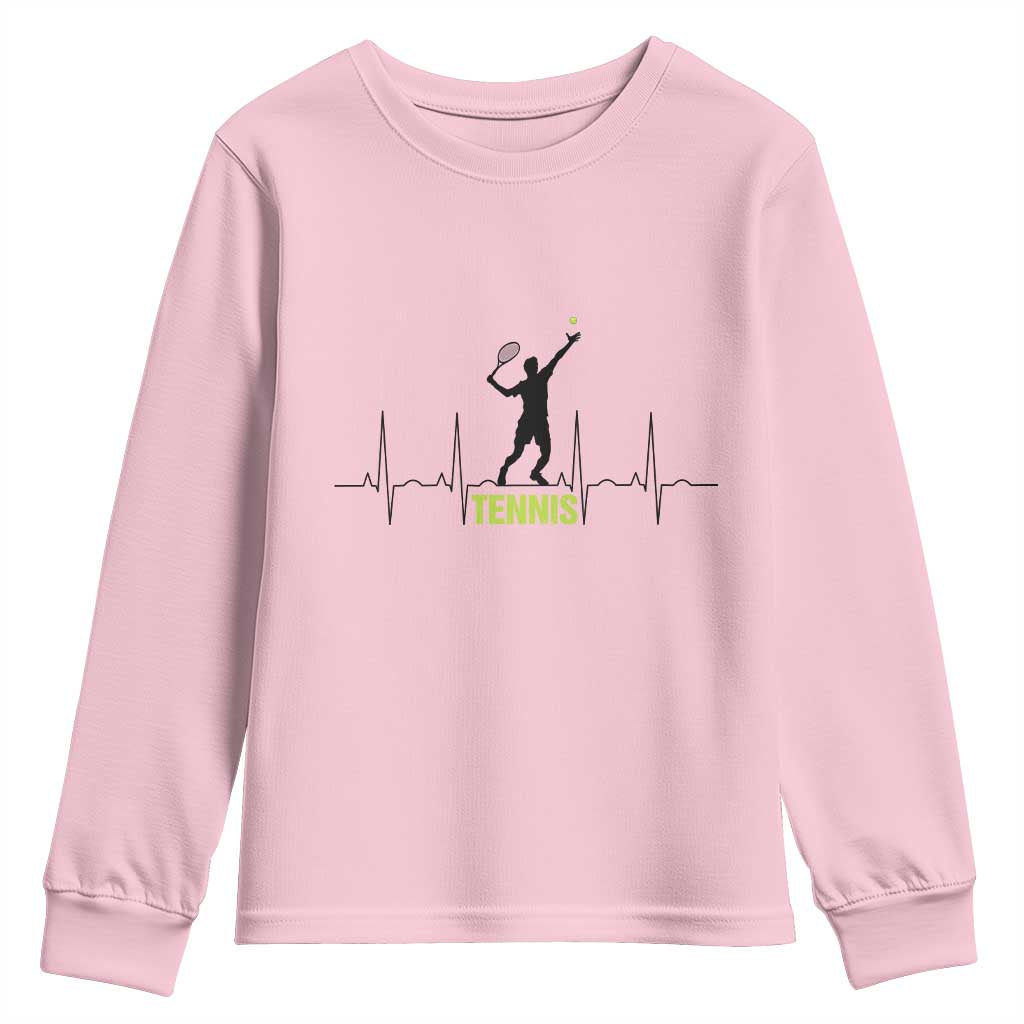 Tennis Lover Heartbeat Youth Sweatshirt Sports Player Gift TS12 Light Pink Print Your Wear