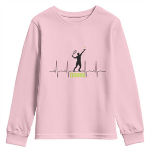 Tennis Lover Heartbeat Youth Sweatshirt Sports Player Gift TS12 Light Pink Print Your Wear