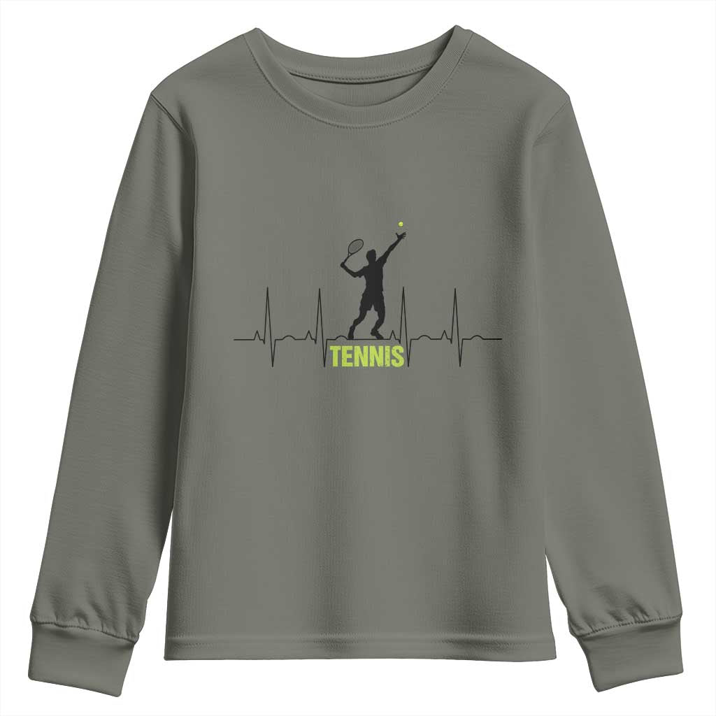 Tennis Lover Heartbeat Youth Sweatshirt Sports Player Gift TS12 Military Green Print Your Wear