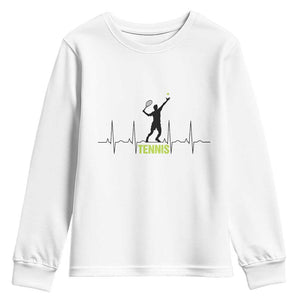Tennis Lover Heartbeat Youth Sweatshirt Sports Player Gift TS12 White Print Your Wear