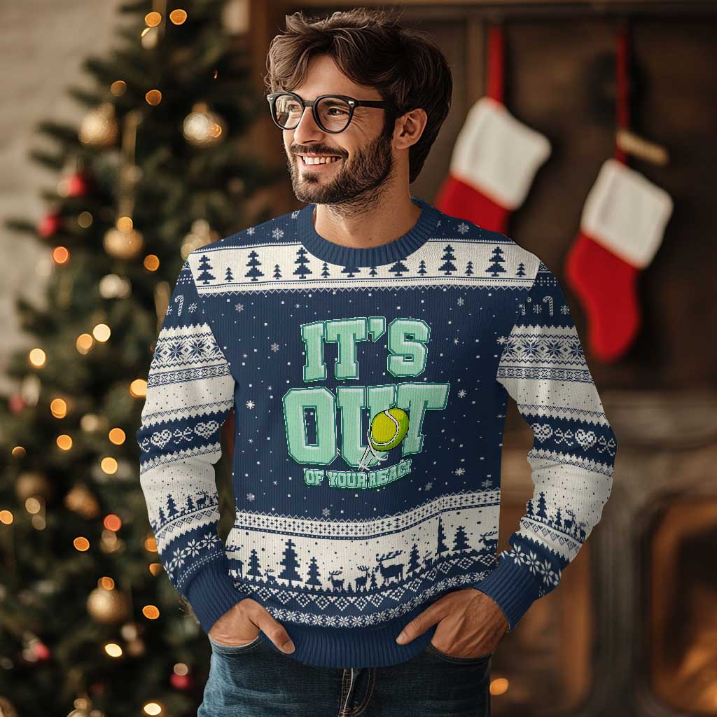 Funny Tennis Player Gift Ugly Christmas Sweater It Is Out Of Your Reach TS12 Navy Beige Print Your Wear
