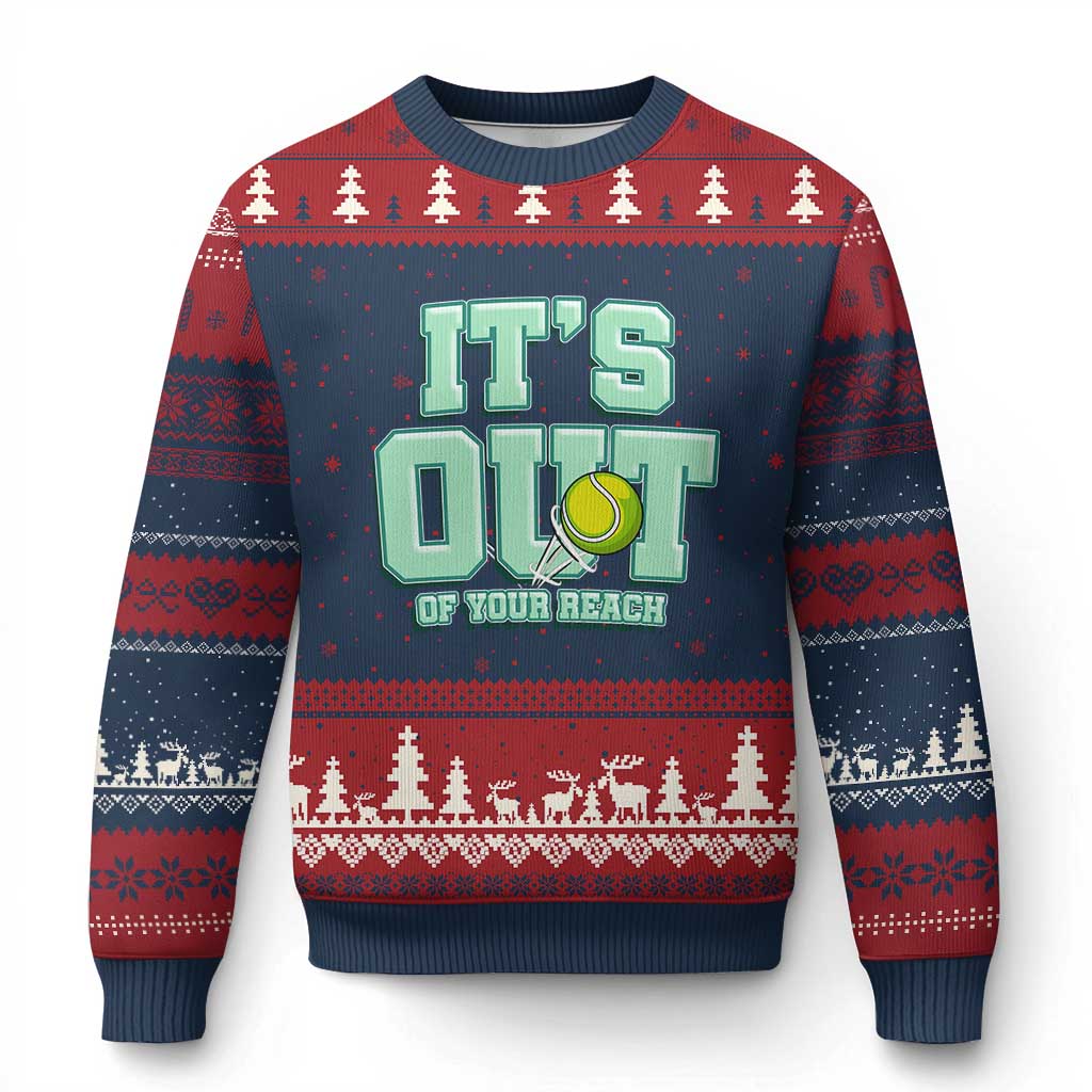 Funny Tennis Player Gift Ugly Christmas Sweater It Is Out Of Your Reach TS12 Navy Red Print Your Wear