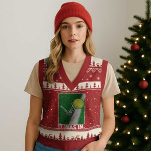 Funny Tennis Quote V-Neck Knit Sweater Vest It Was In TS12 Red Beige Print Your Wear