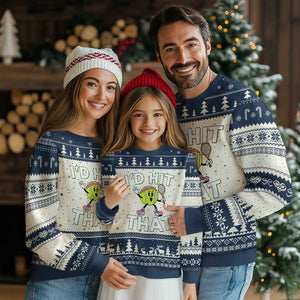Funny Tennis Quote Ugly Christmas Sweater Id Hit That TS12 Beige Navy Print Your Wear