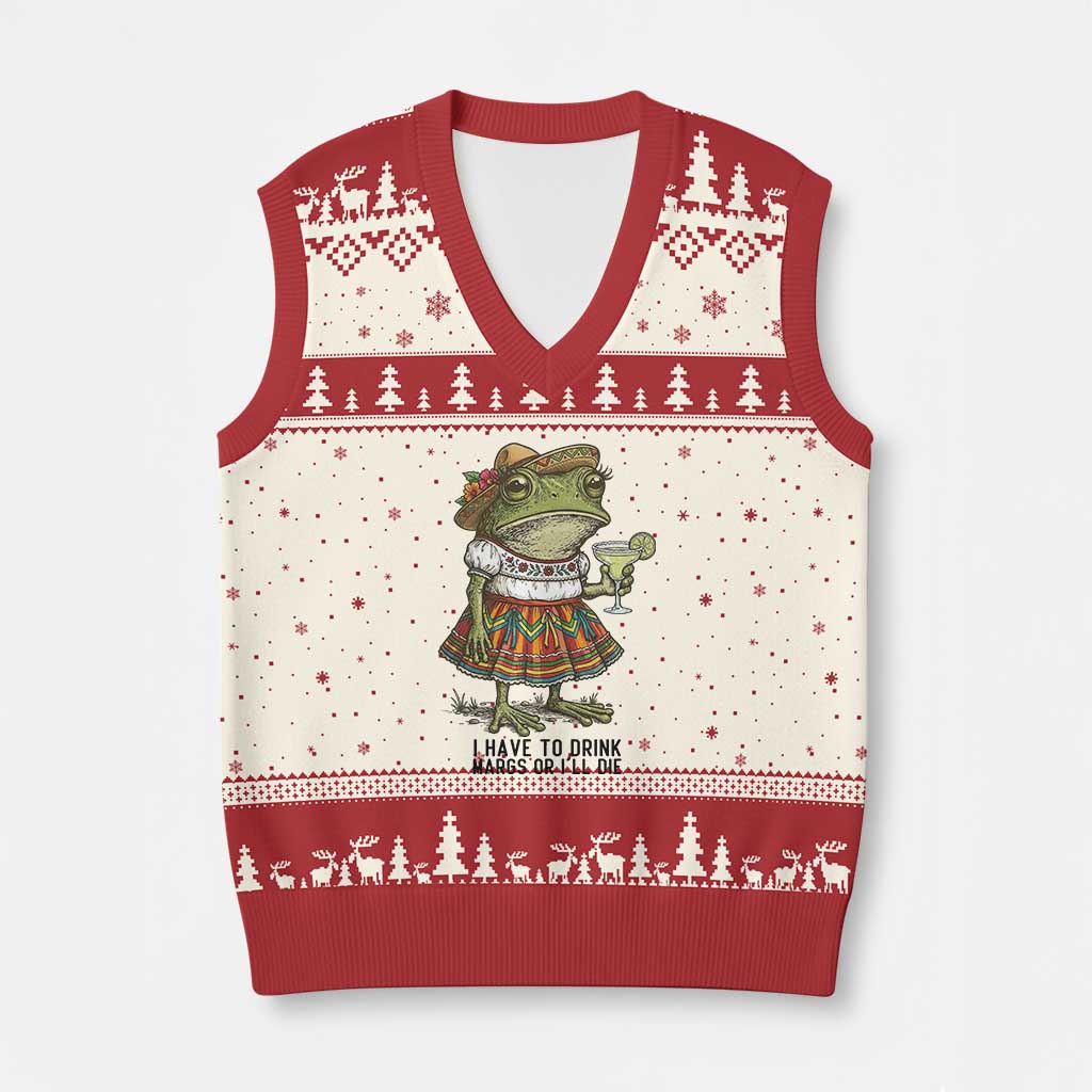 Funny Cinco De Mayo Frog V-Neck Knit Sweater Vest I Have To Drink Margs TS12 Beige Red Print Your Wear