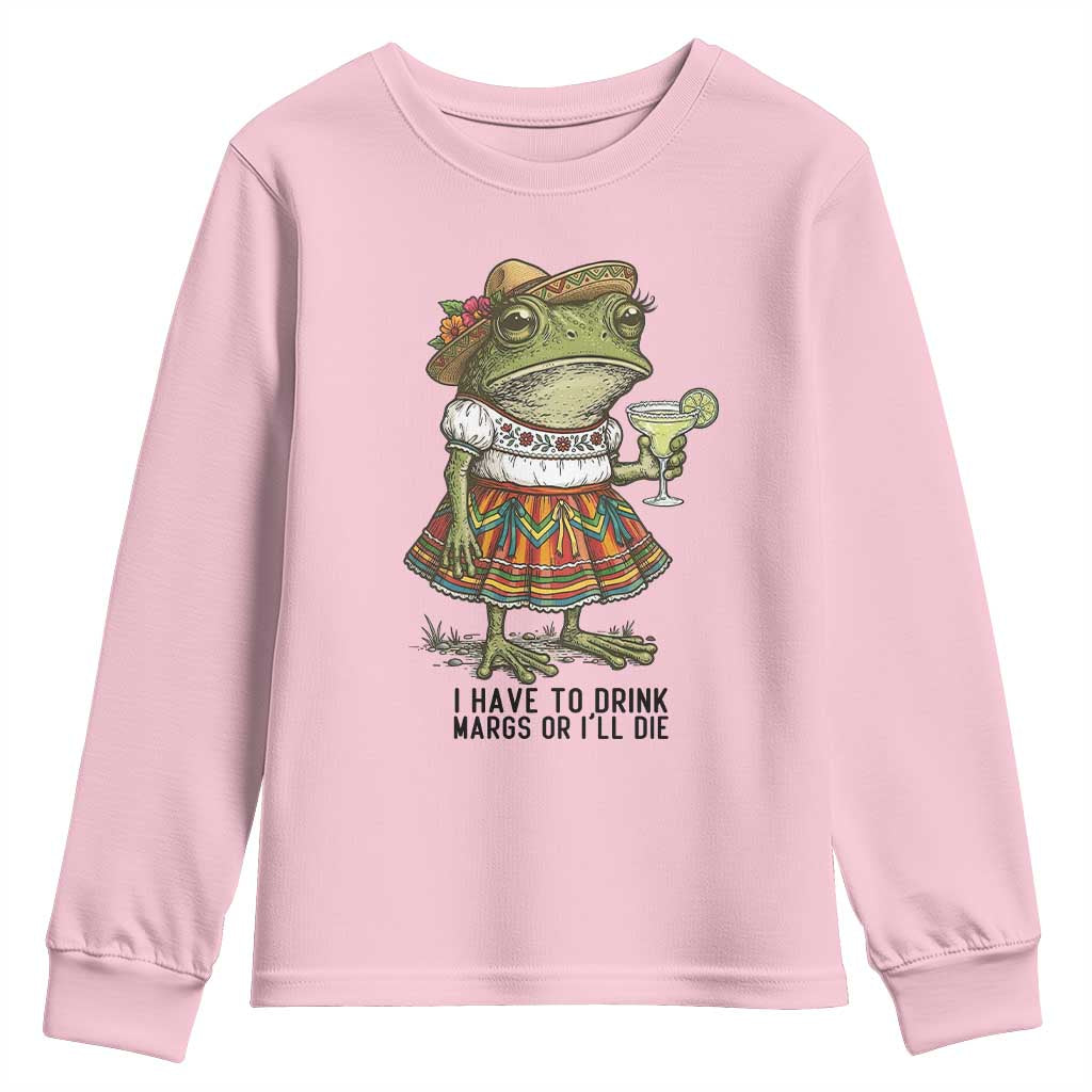 Funny Cinco De Mayo Frog Youth Sweatshirt I Have To Drink Margs TS12 Light Pink Print Your Wear