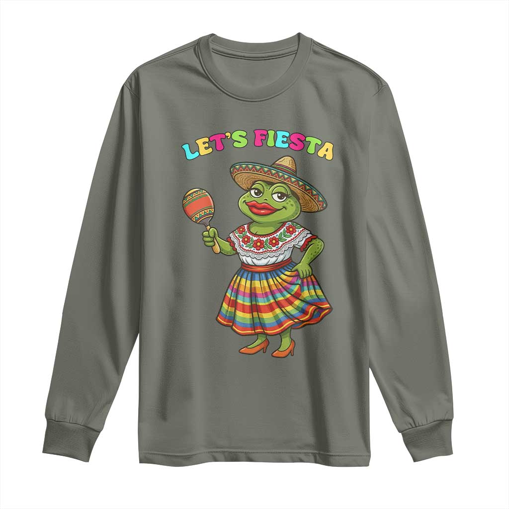Funny Cinco De Mayo Sexy Frog Long Sleeve Shirt Lets Fiesta TS12 Military Green Print Your Wear