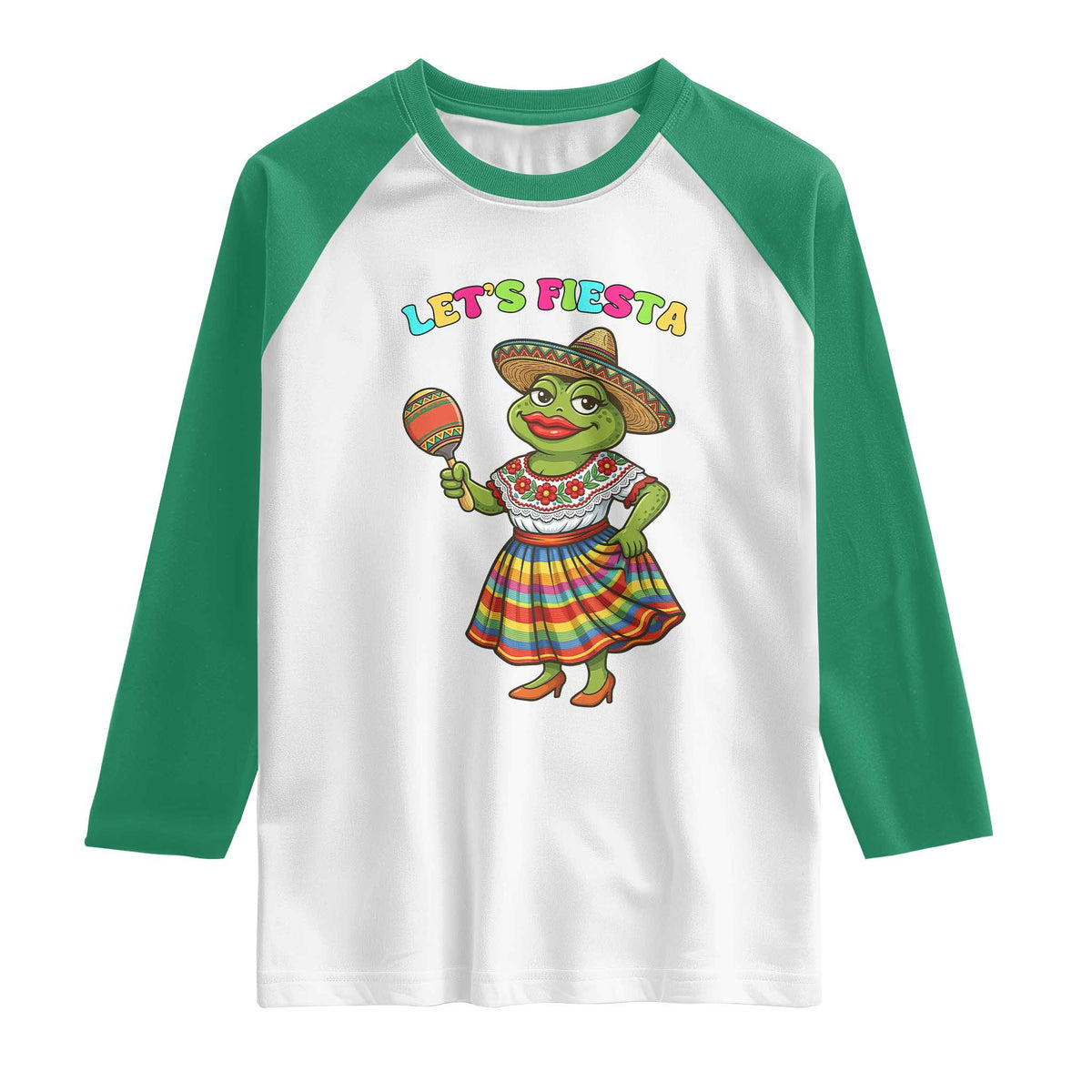 Funny Cinco De Mayo Sexy Frog Raglan Shirt Lets Fiesta TS12 White Kelly Green Print Your Wear