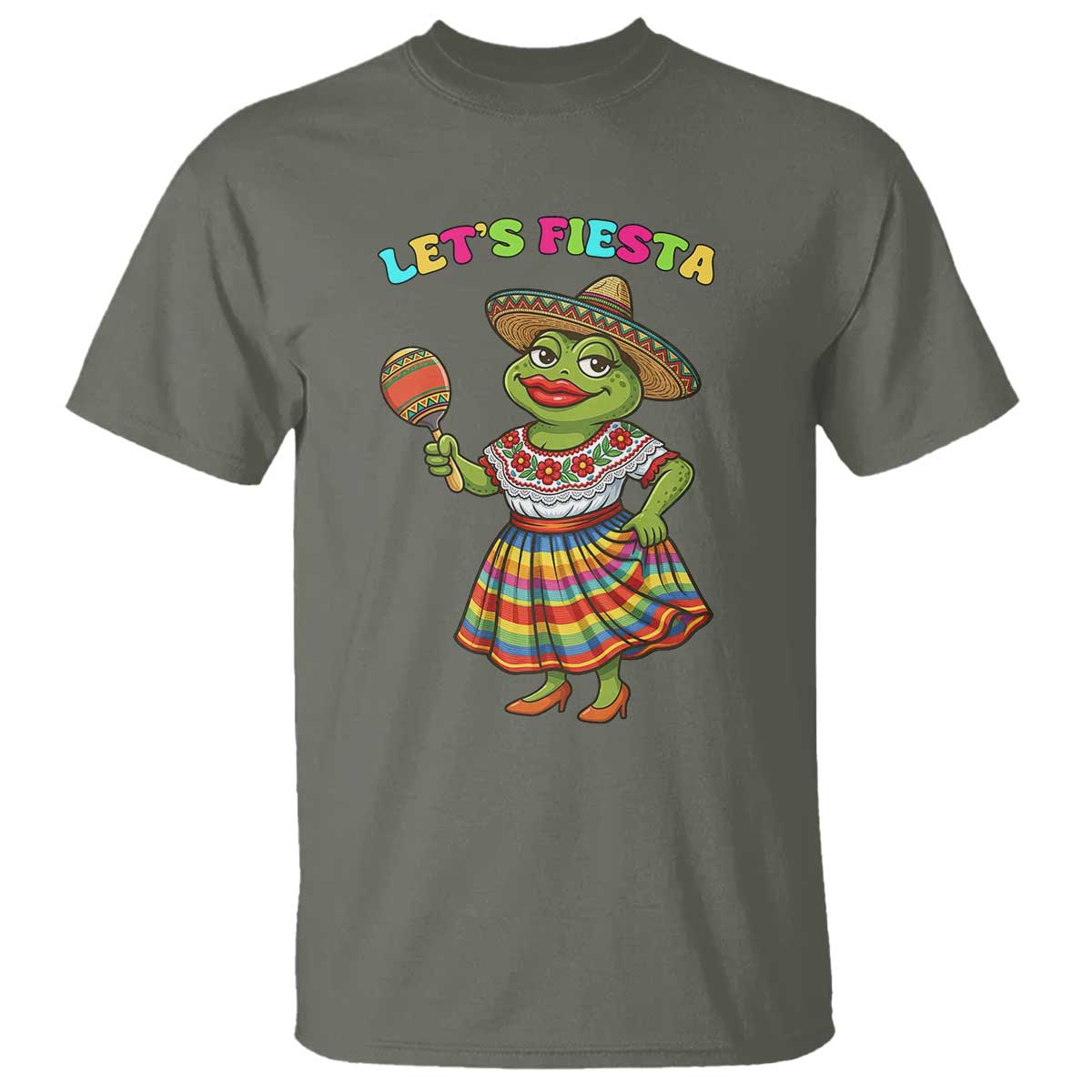 Funny Cinco De Mayo Sexy Frog T Shirt Lets Fiesta TS12 Military Green Print Your Wear