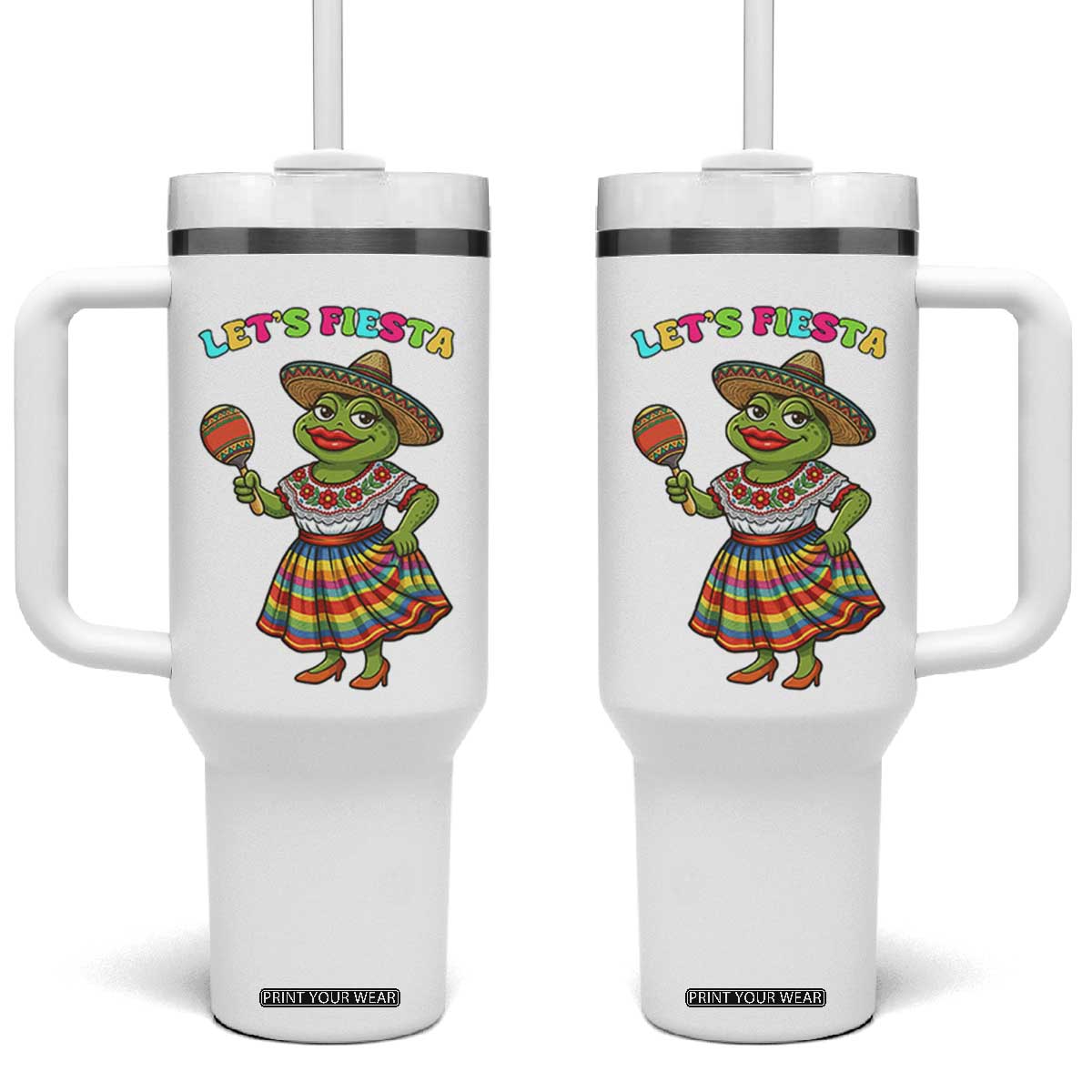 Funny Cinco De Mayo Sexy Frog Tumbler With Handle Lets Fiesta TS12 One Size: 40 oz White Print Your Wear