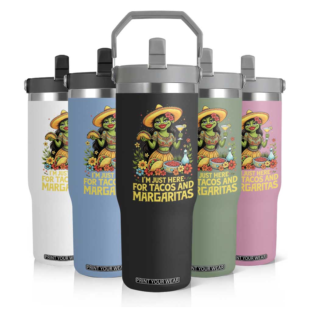 Funny Cinco De Mayo Frog Flip Straw Tumbler Just Here For Tacos And Margaritas TS12 Print Your Wear