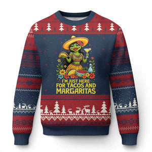 Funny Cinco De Mayo Frog Ugly Christmas Sweater Just Here For Tacos And Margaritas TS12 Navy Red Print Your Wear