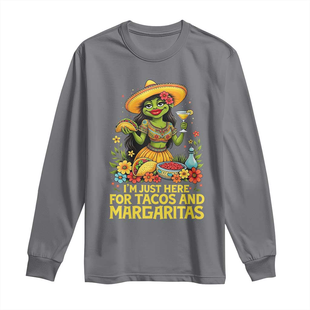 Funny Cinco De Mayo Frog Long Sleeve Shirt Just Here For Tacos And Margaritas TS12 Charcoal Print Your Wear