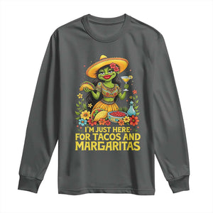 Funny Cinco De Mayo Frog Long Sleeve Shirt Just Here For Tacos And Margaritas TS12 Dark Heather Print Your Wear