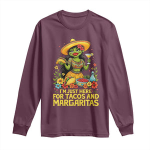 Funny Cinco De Mayo Frog Long Sleeve Shirt Just Here For Tacos And Margaritas TS12 Maroon Print Your Wear