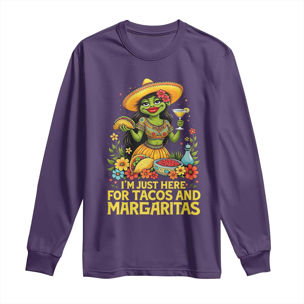 Funny Cinco De Mayo Frog Long Sleeve Shirt Just Here For Tacos And Margaritas TS12 Purple Print Your Wear