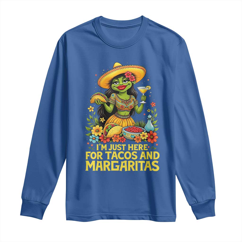 Funny Cinco De Mayo Frog Long Sleeve Shirt Just Here For Tacos And Margaritas TS12 Royal Blue Print Your Wear