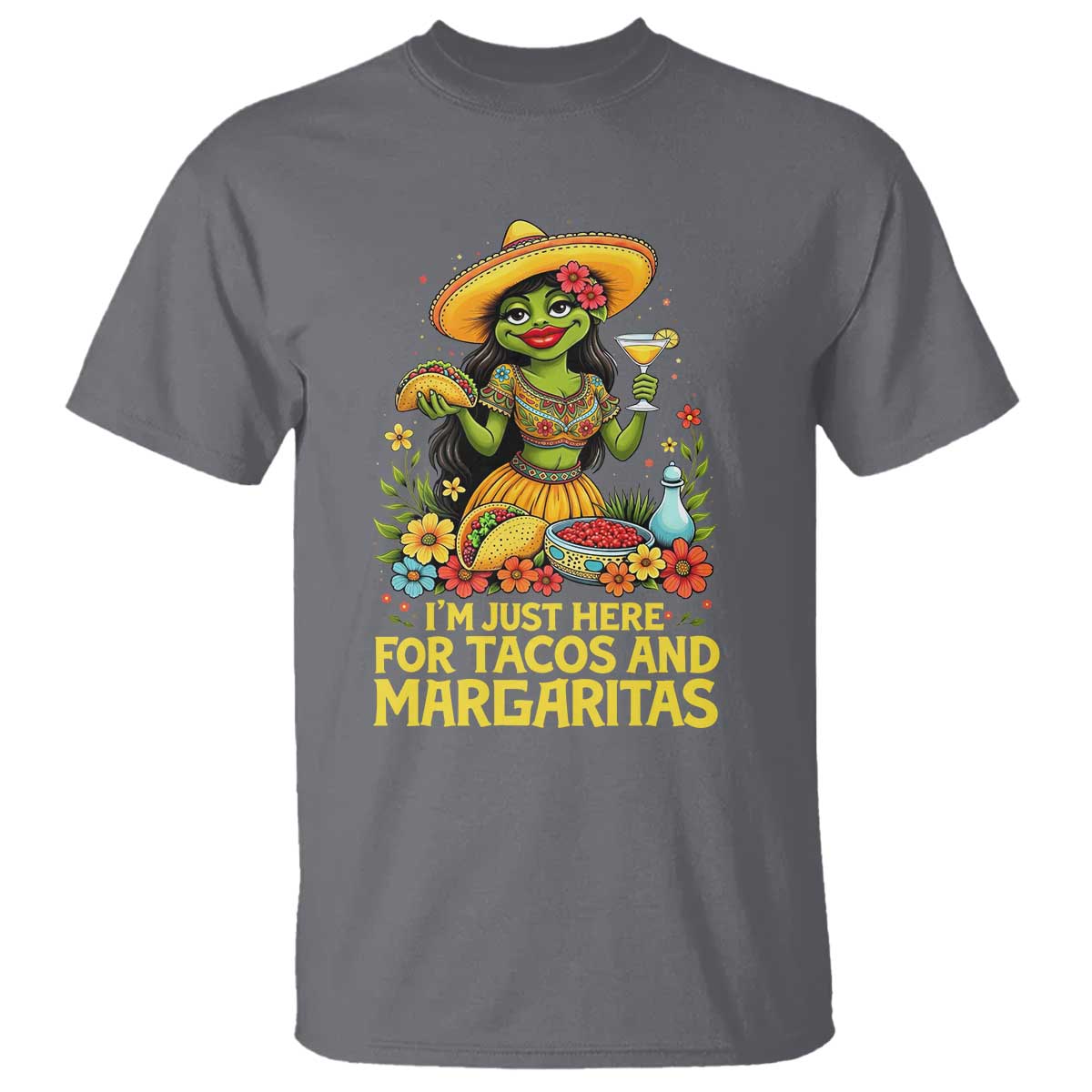 Funny Cinco De Mayo Frog T Shirt Just Here For Tacos And Margaritas TS12 Charcoal Print Your Wear