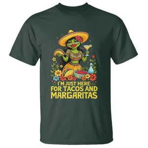 Funny Cinco De Mayo Frog T Shirt Just Here For Tacos And Margaritas TS12 Dark Forest Green Print Your Wear