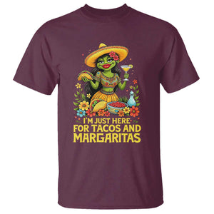 Funny Cinco De Mayo Frog T Shirt Just Here For Tacos And Margaritas TS12 Maroon Print Your Wear