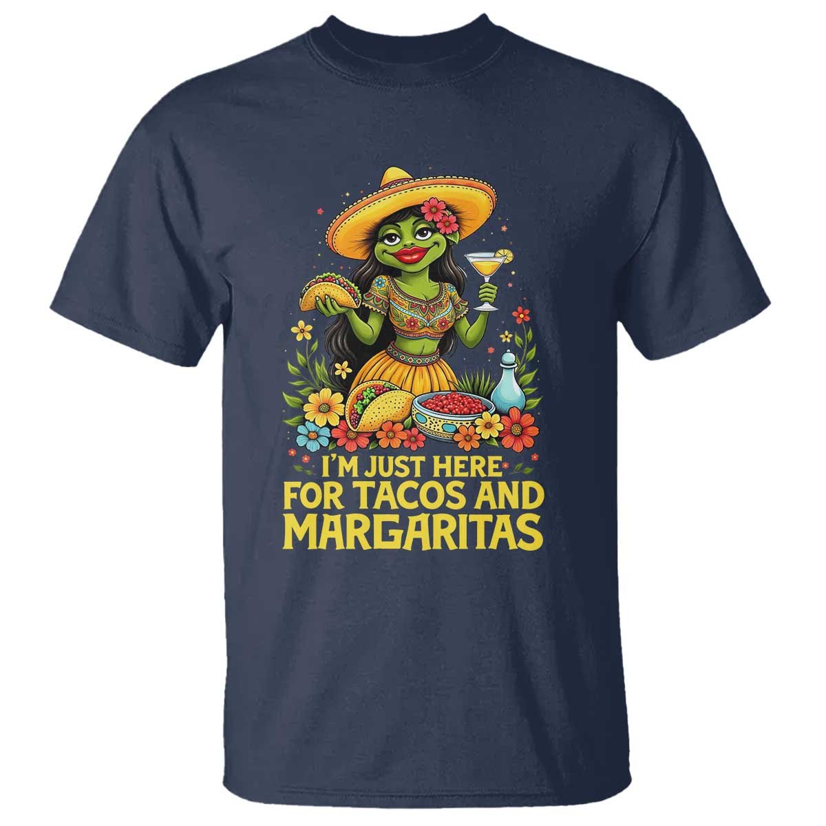 Funny Cinco De Mayo Frog T Shirt Just Here For Tacos And Margaritas TS12 Navy Print Your Wear