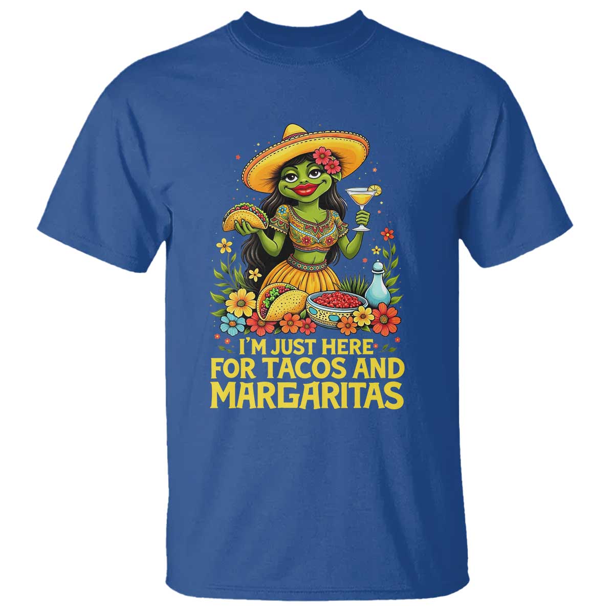 Funny Cinco De Mayo Frog T Shirt Just Here For Tacos And Margaritas TS12 Royal Blue Print Your Wear
