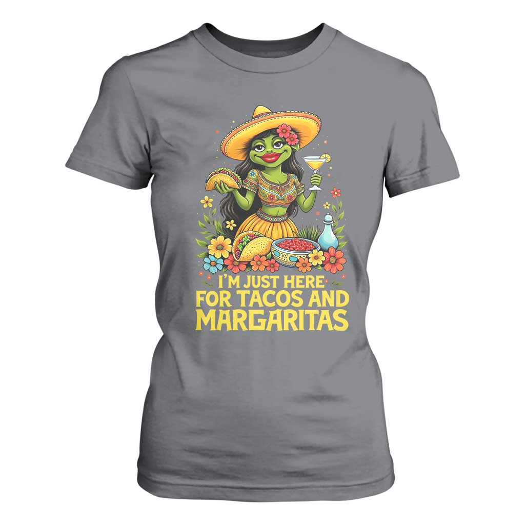 Funny Cinco De Mayo Frog T Shirt For Women Just Here For Tacos And Margaritas TS12 Charcoal Print Your Wear