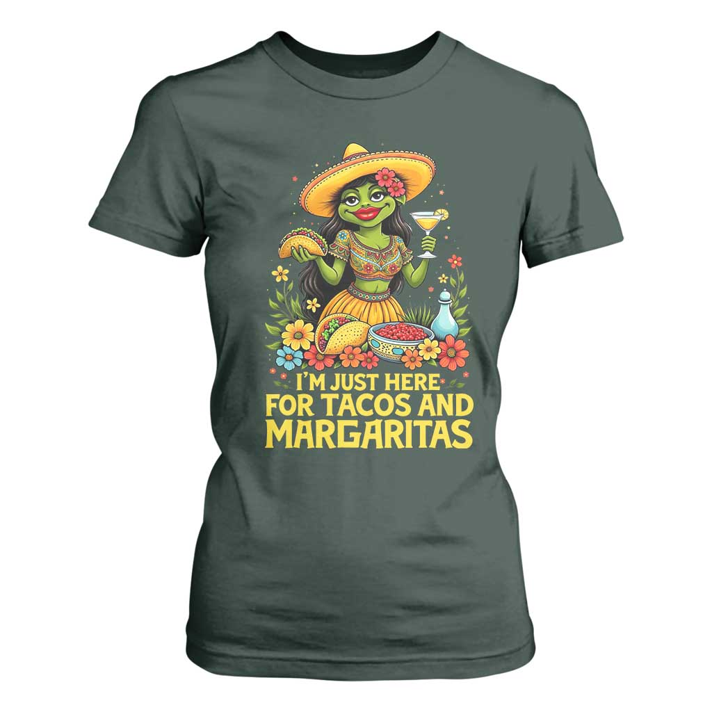 Funny Cinco De Mayo Frog T Shirt For Women Just Here For Tacos And Margaritas TS12 Dark Forest Green Print Your Wear