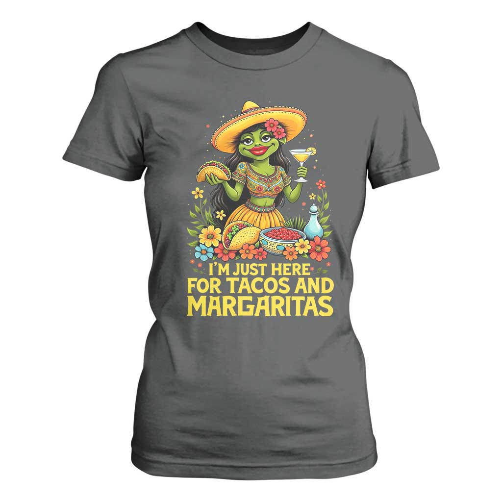 Funny Cinco De Mayo Frog T Shirt For Women Just Here For Tacos And Margaritas TS12 Dark Heather Print Your Wear