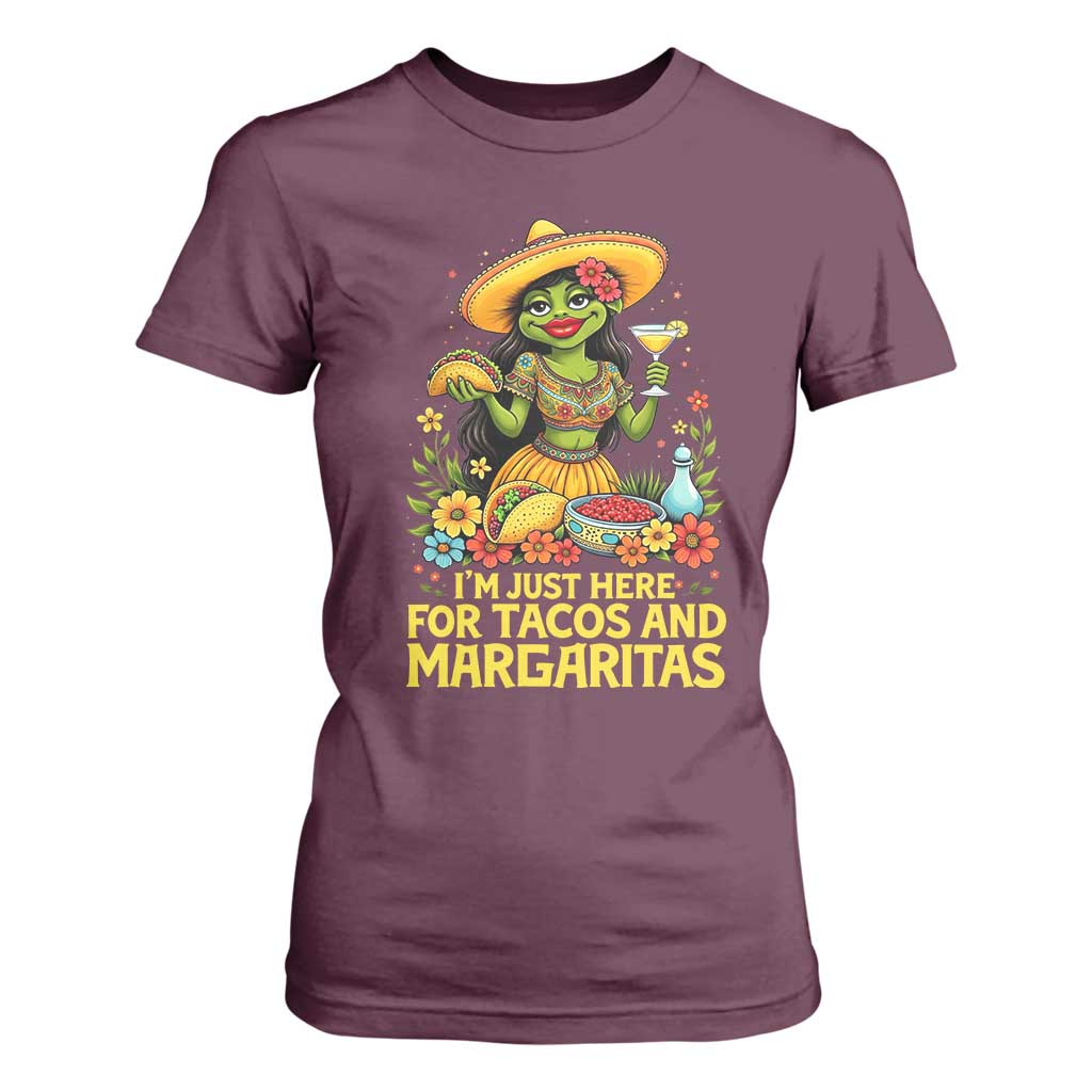 Funny Cinco De Mayo Frog T Shirt For Women Just Here For Tacos And Margaritas TS12 Maroon Print Your Wear