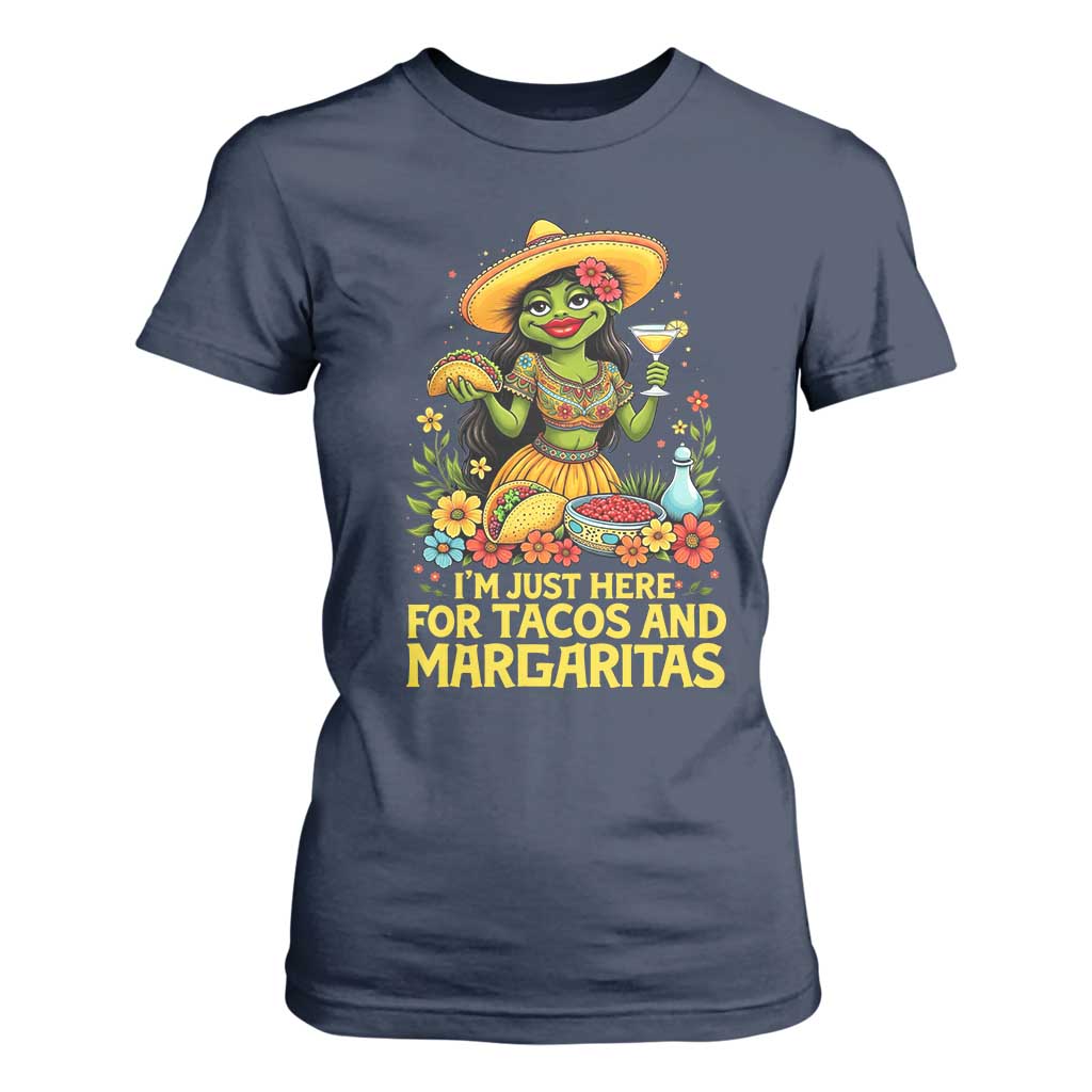 Funny Cinco De Mayo Frog T Shirt For Women Just Here For Tacos And Margaritas TS12 Navy Print Your Wear