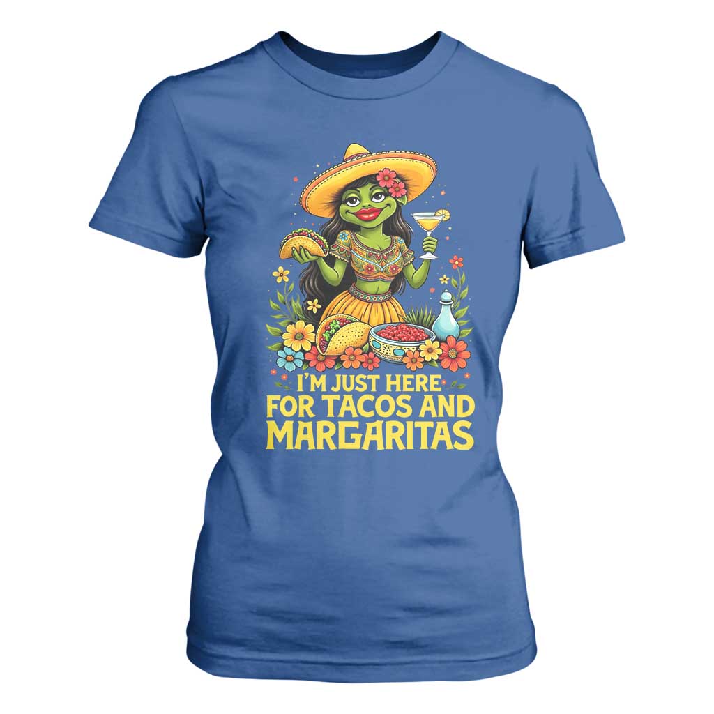 Funny Cinco De Mayo Frog T Shirt For Women Just Here For Tacos And Margaritas TS12 Royal Blue Print Your Wear