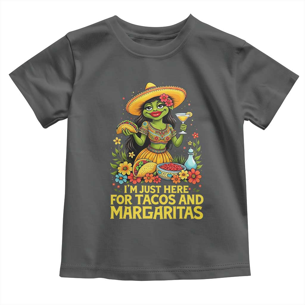 Funny Cinco De Mayo Frog Toddler T Shirt Just Here For Tacos And Margaritas TS12 Dark Heather Print Your Wear