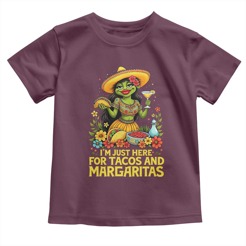 Funny Cinco De Mayo Frog Toddler T Shirt Just Here For Tacos And Margaritas TS12 Maroon Print Your Wear