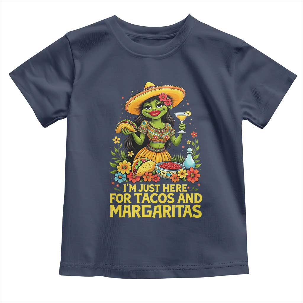 Funny Cinco De Mayo Frog Toddler T Shirt Just Here For Tacos And Margaritas TS12 Navy Print Your Wear