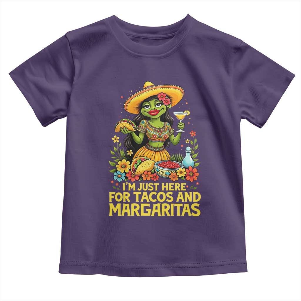 Funny Cinco De Mayo Frog Toddler T Shirt Just Here For Tacos And Margaritas TS12 Purple Print Your Wear
