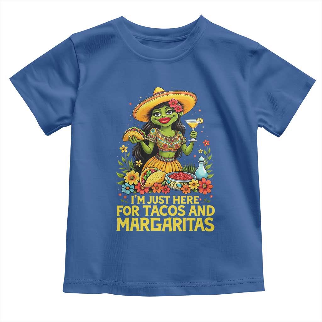 Funny Cinco De Mayo Frog Toddler T Shirt Just Here For Tacos And Margaritas TS12 Royal Blue Print Your Wear