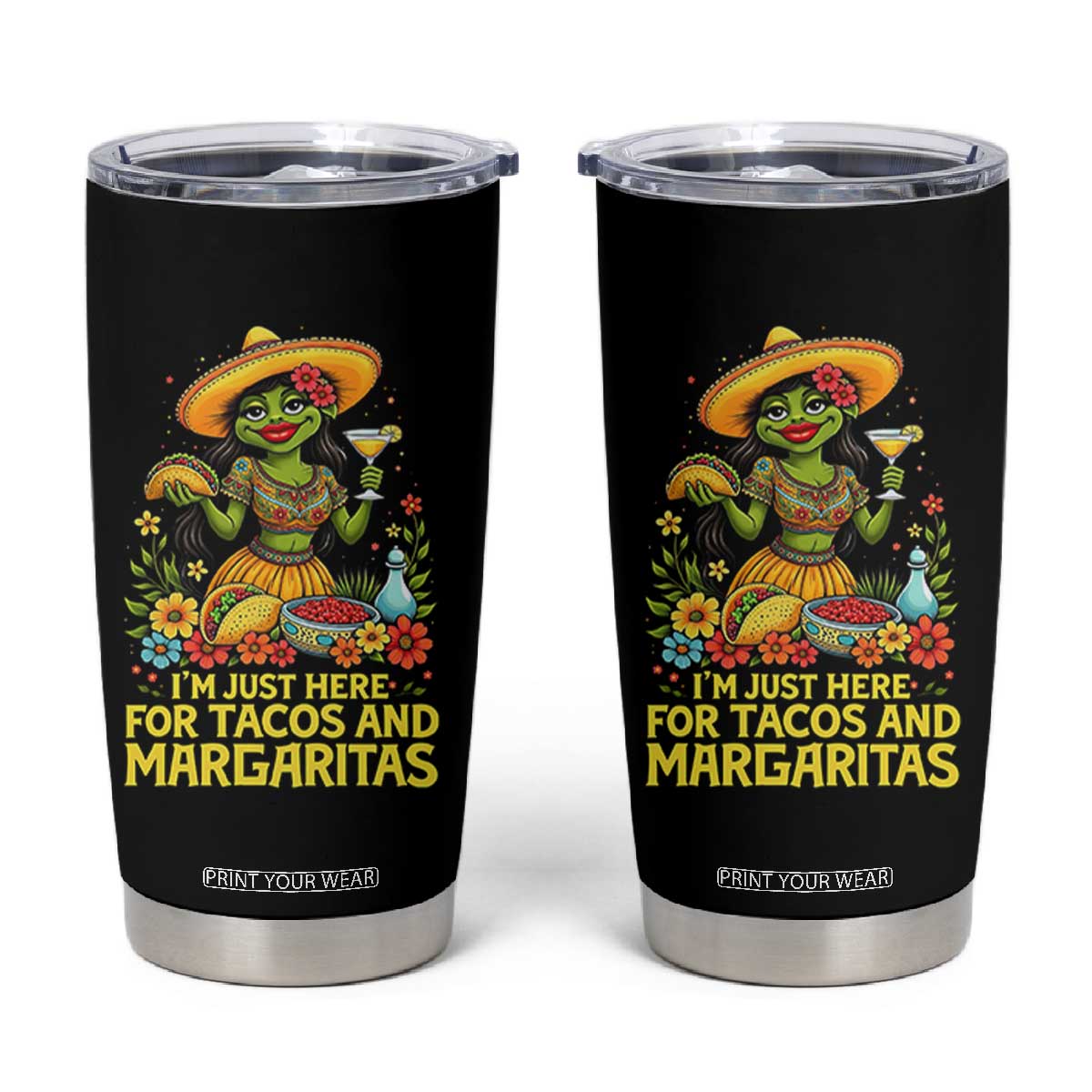 Funny Cinco De Mayo Frog Tumbler Cup Just Here For Tacos And Margaritas TS12 Black Print Your Wear