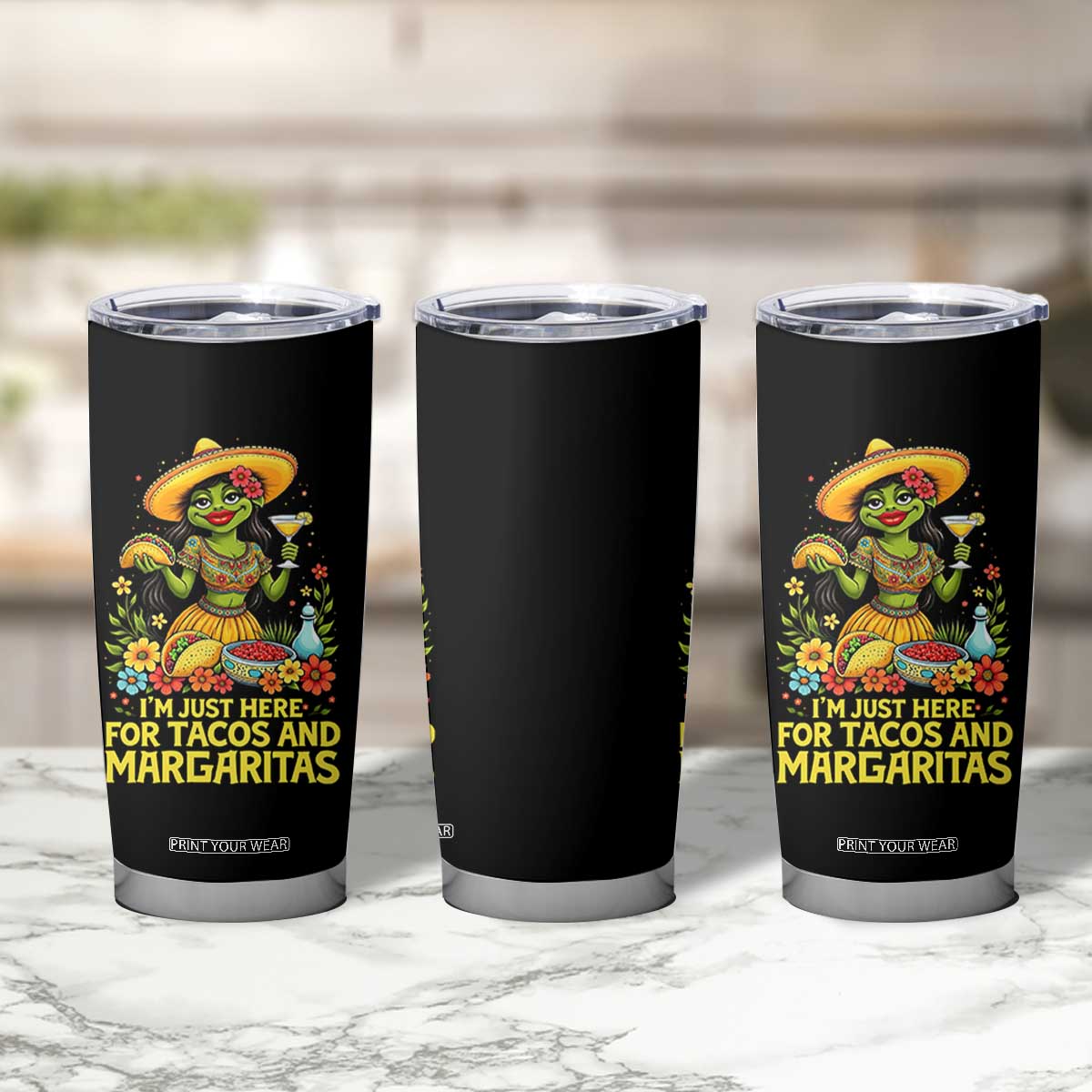 Funny Cinco De Mayo Frog Tumbler Cup Just Here For Tacos And Margaritas TS12 Print Your Wear