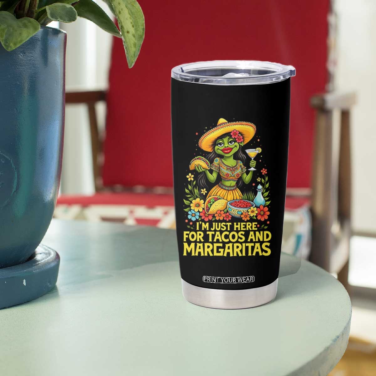 Funny Cinco De Mayo Frog Tumbler Cup Just Here For Tacos And Margaritas TS12 Print Your Wear