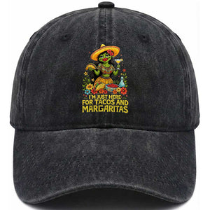 Funny Cinco De Mayo Frog Washed Cotton Baseball Cap Just Here For Tacos And Margaritas TS12 Print Your Wear
