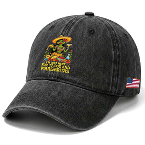 Funny Cinco De Mayo Frog Washed Cotton Baseball Cap Just Here For Tacos And Margaritas TS12 Print Your Wear