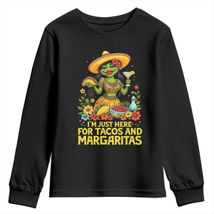 Funny Cinco De Mayo Frog Youth Sweatshirt Just Here For Tacos And Margaritas TS12 Black Print Your Wear